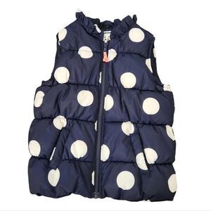Gymboree Girls Polka Dot Puffer Vest – Size 5/6 – Navy, White & Pink